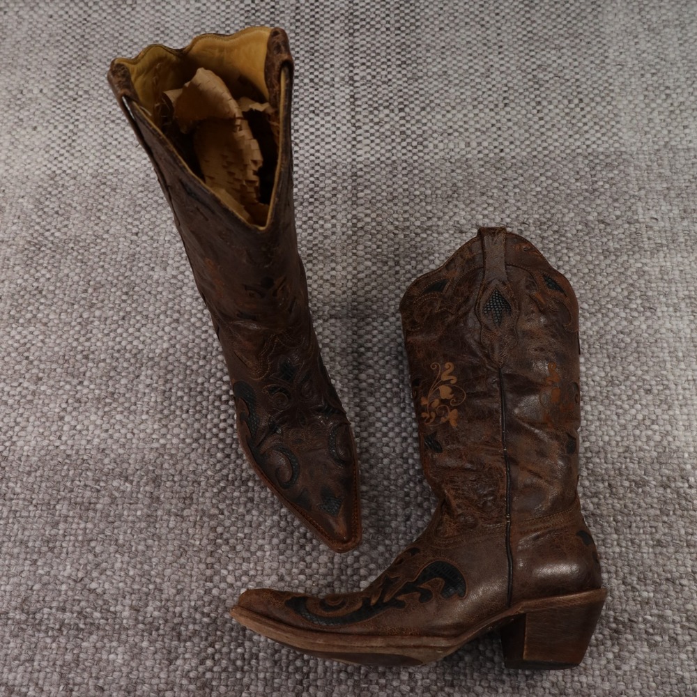 Corral Womens Brown Distressed Leather Lizard Inlay Western Boots C2118 8.5M